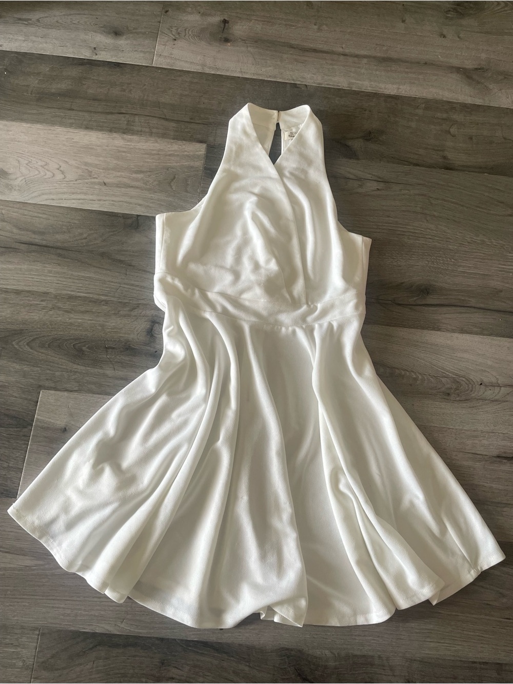 Sleeveless White Halter Fit & Flare Mini Dress